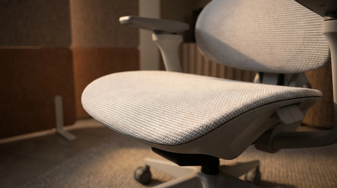 Close-up of a Sunaofe ergonomic office chair showcasing its comfortable seat and adjustable features.