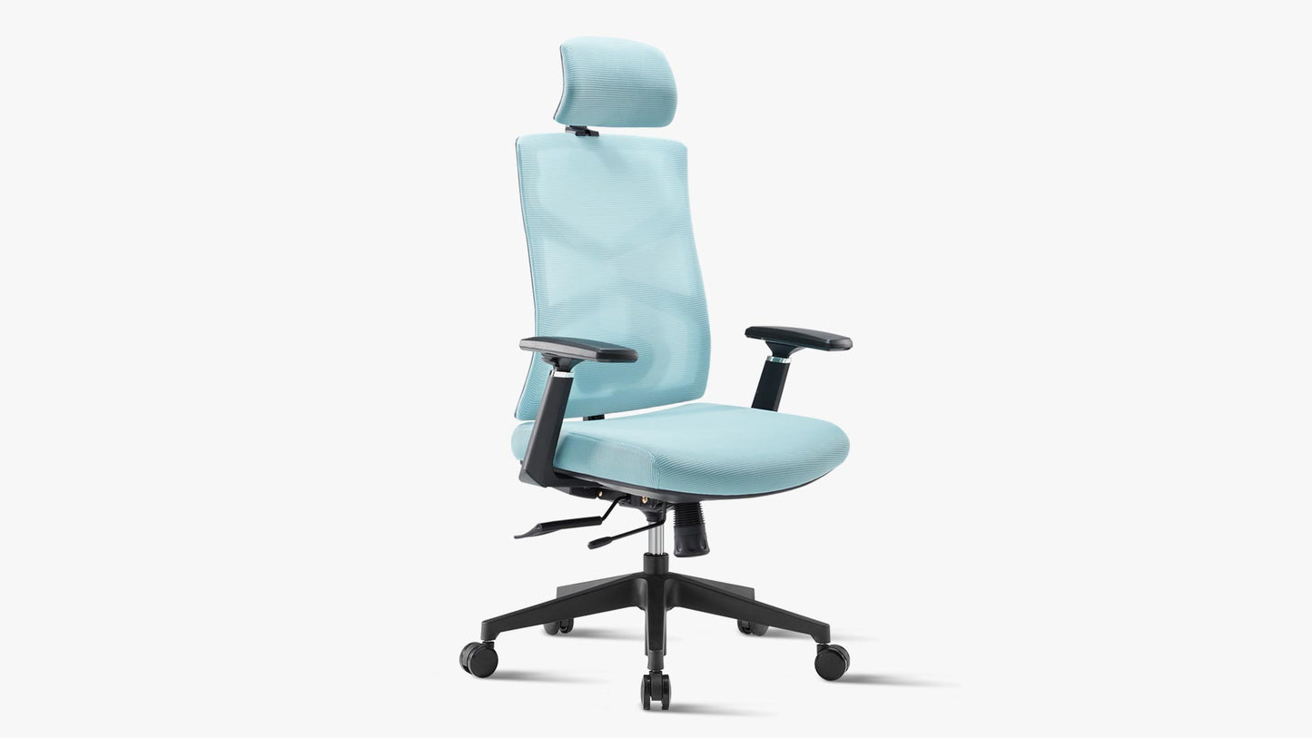 Sunaofe Ergonomic Office Chair Light Blue Angled View