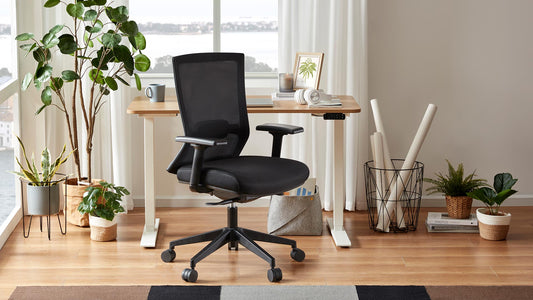 Sunaofe Home Office Setup With Oak Adjustable Desk And Chair