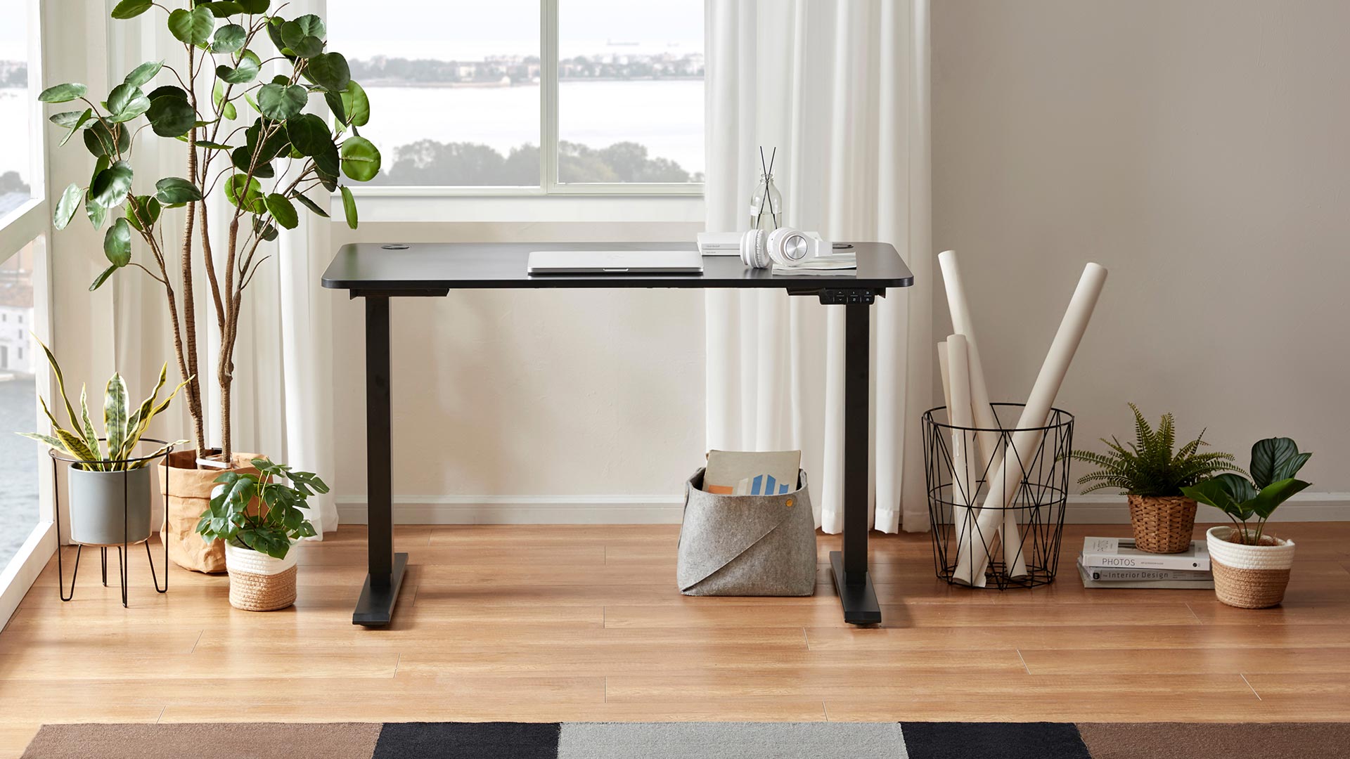 Sunaofe Home Office With Black Adjustable Desk