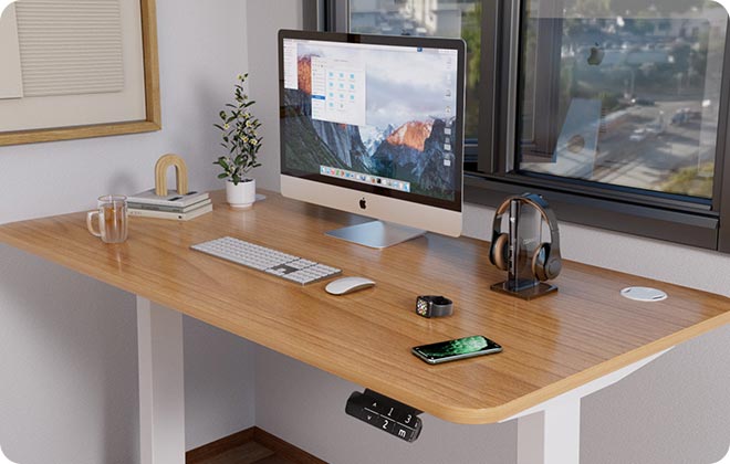 Sunaofe Oak Smart Adjustable Desk Close Up