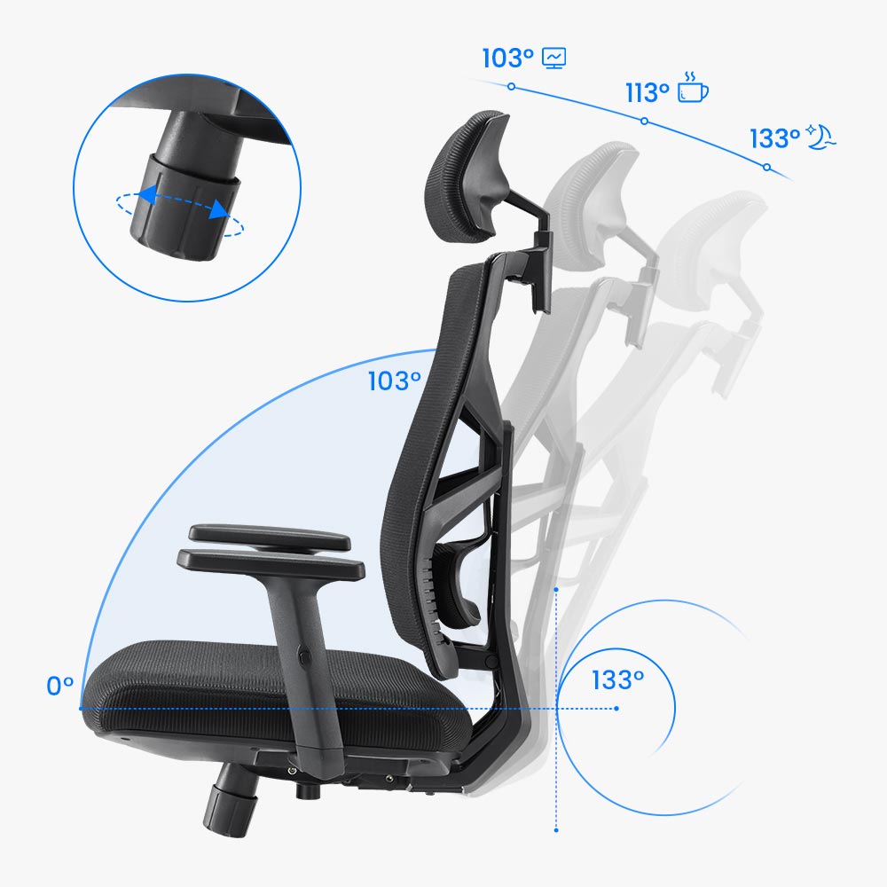 Sunaofe Office Chair Adjustable Recline and Headrest