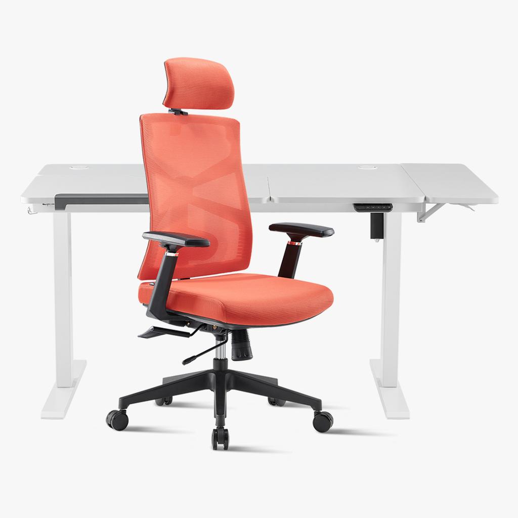 Sunaofe Orange Ergonomic Office Chair White Desk