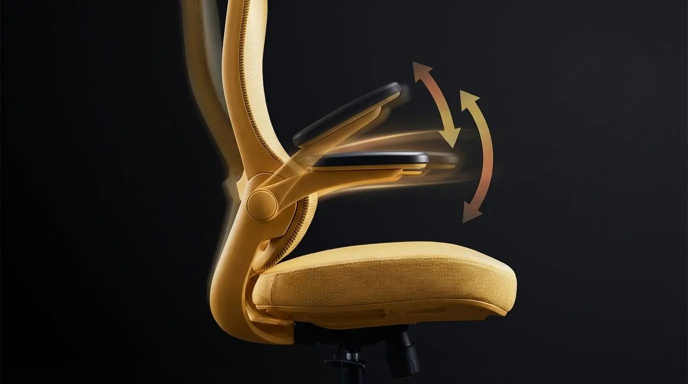 Close up of Sunaofe ergonomic office chair showing adjustable armrests for customized comfort.