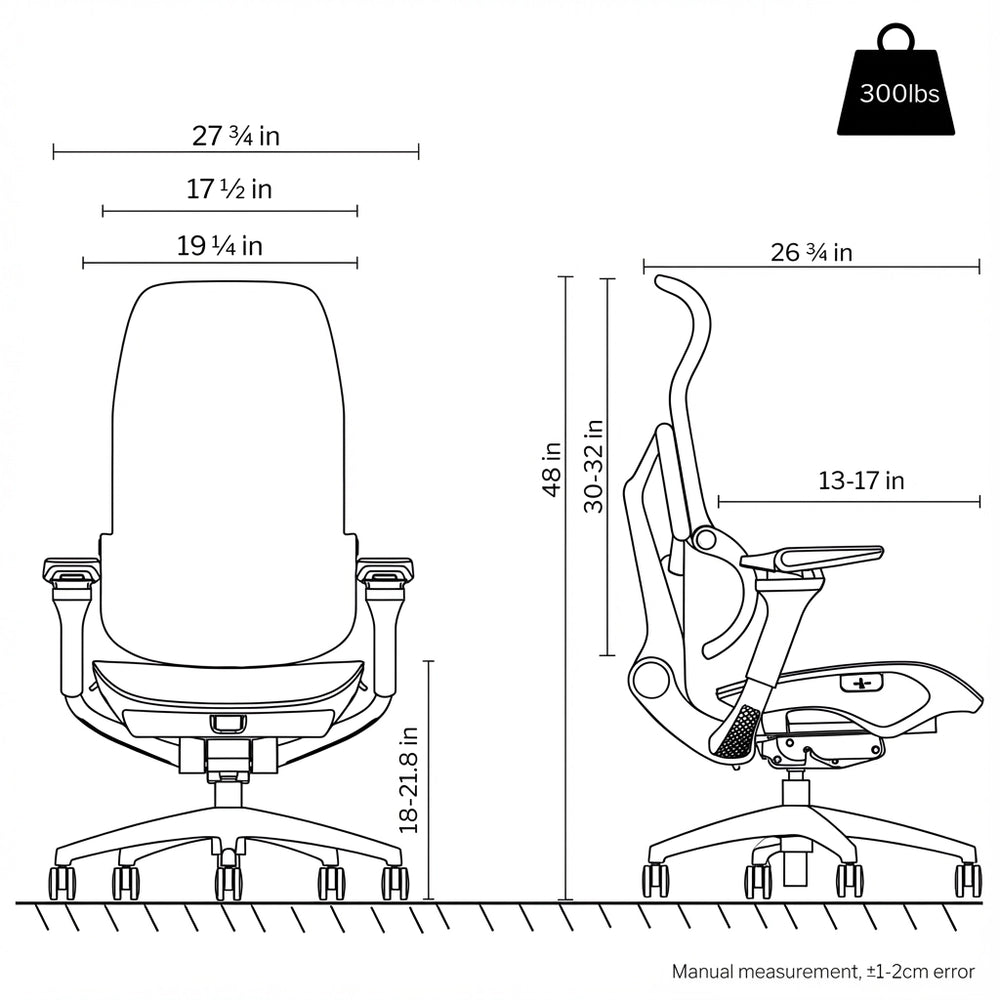 Dimensions of a Sunaofe ergonomic office chair, showing height, width, and depth specifications.
