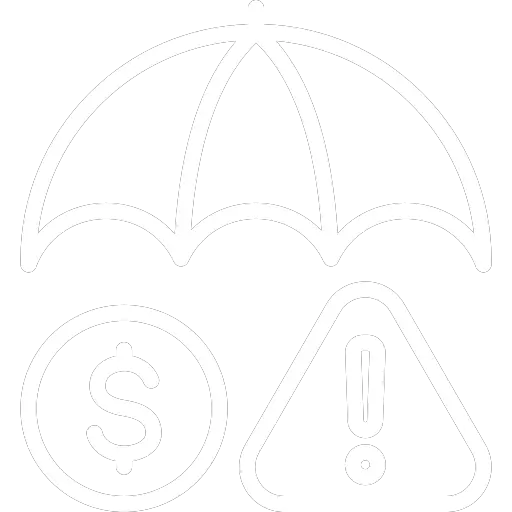 Sunaofe risk management icon featuring an umbrella, dollar sign, and warning symbol.
